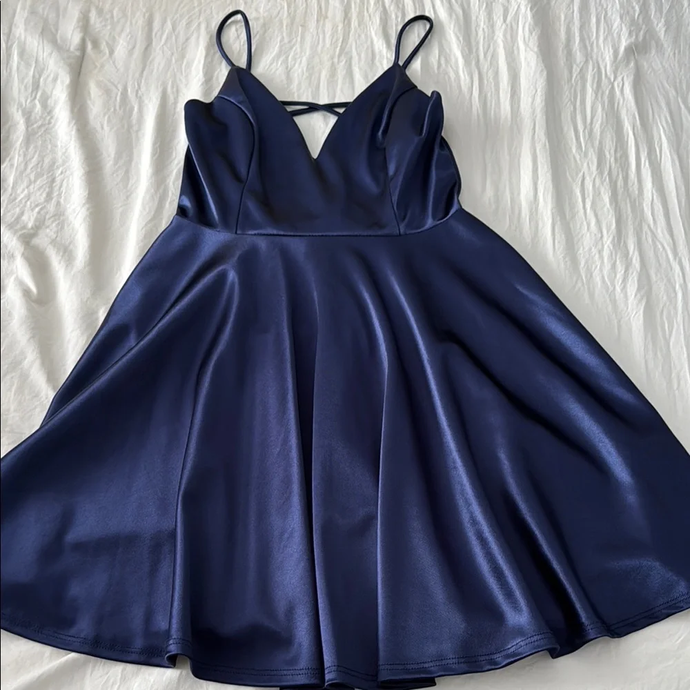 Midnight Blue Satin Dress - Picture 1 of 3